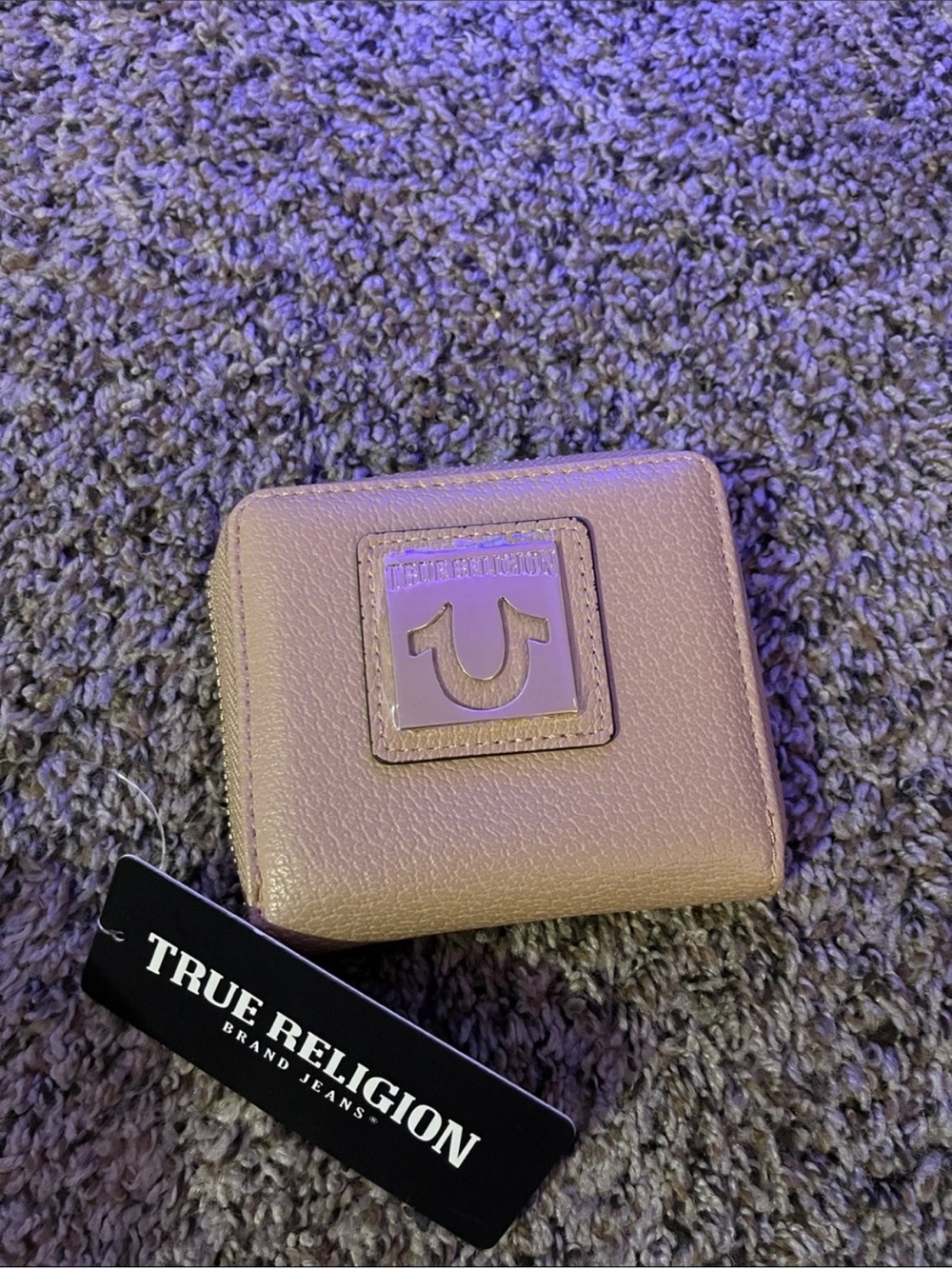 True Religion Small Leather Wallet in Taupe Beige